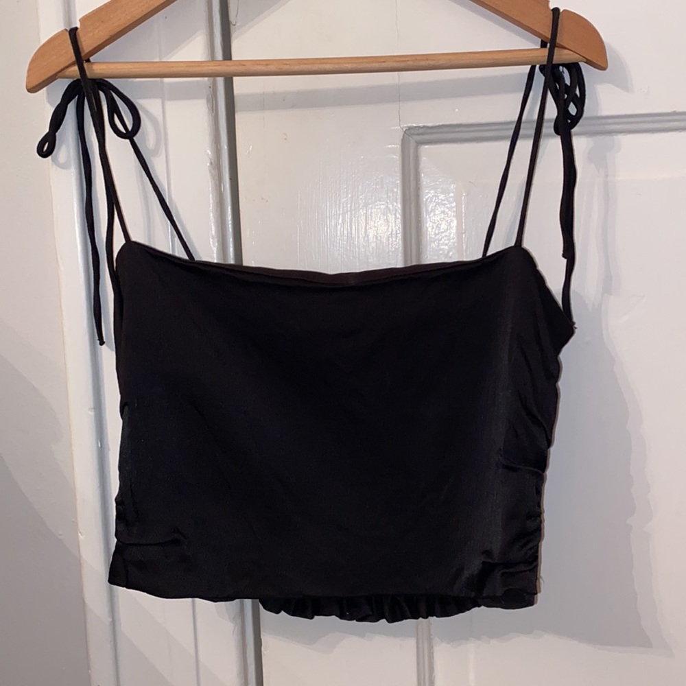 satin zara crop top black size small